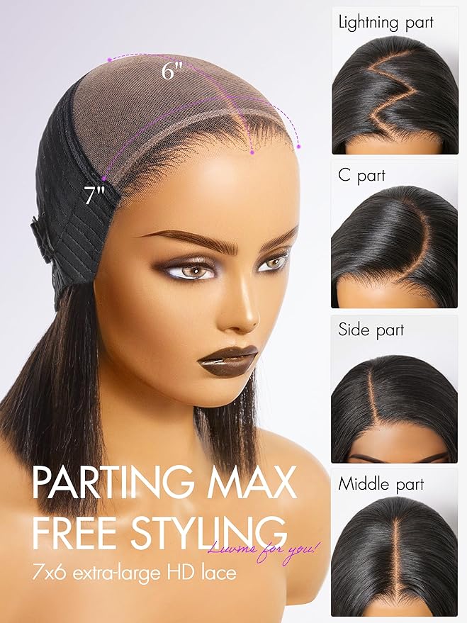 LUVME HAIR 7x6 HD Lace All-Day Comfort Wig PartingMax Lace Bob Wigs Lace Front Wigs Human Hair Pre Cut Plucked Lace Frontal Glueless 12 Inches Natural Black Color