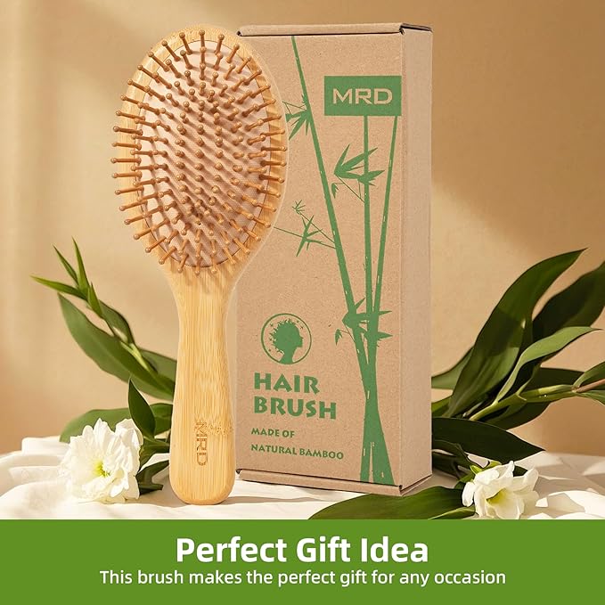 MRD Hair brush, Natural Bamboo Paddle Detangling Hairbrush, Massage Scalp Thick/Thin/Curly/Dry Hair For Women & Men