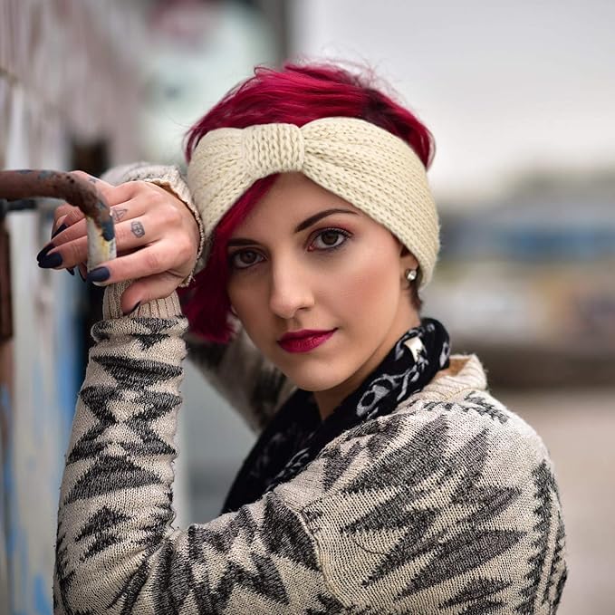 DRESHOW Knit Crochet Headband for Women Ear Warmer Soft Turban Stretch Warmer Headbands Winter Fashion Head Wrap