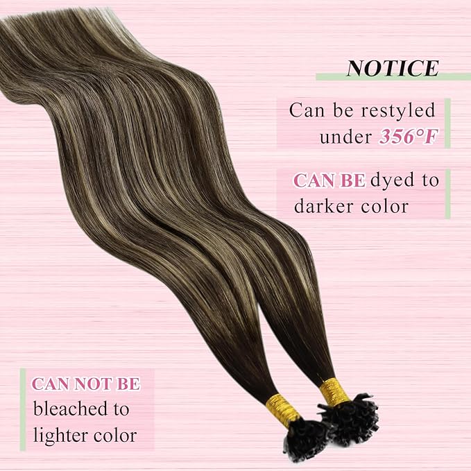 YoungSee Ombre Utip Hair Extensions Balayage Brown Ombre Blonde U Tip Extensions Ombre 18In 50s/50g Silky Straight