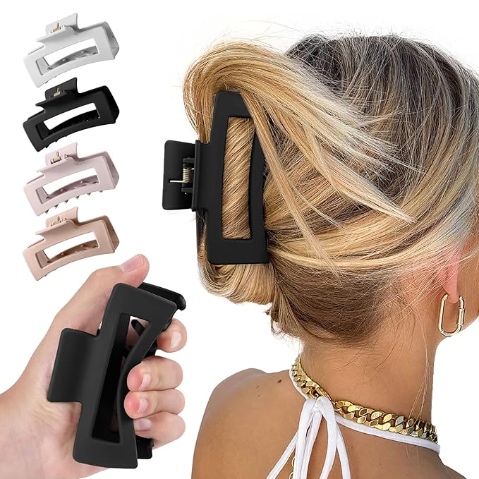 4Pcs Cloud Claw Clips for Women, 4.2 Inch Non-Slip Strong Hold Hair Claws, Unbreakable & Durable TPEE-Silicone Blend, Large Bendable Cozy Hair Clip for Thin/Thick/Curly Hair, All-Day Comfort