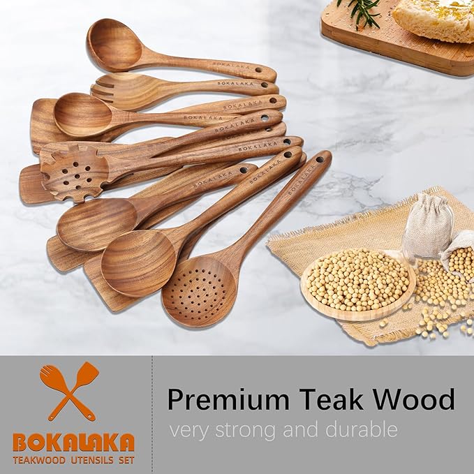 Wooden Spoons for Cooking,12 Pack Wooden Utensils for Cooking Wooden Cooking Utensils Wooden Kitchen Utensils Set Natural Teak Wooden Spatulas for Cooking
