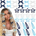 36Pcs Navy Blue Mini Bow Hair Clips Star Snap Hair Barrettes for Women White Water Drop No Slip Hair Clips Small Hair Bows Star Bowknot Hair Accessories for Teens Girls