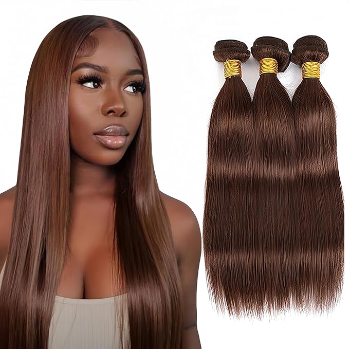 30 32 34 Inch Color 4 Bundles Human Hair Dark Brown Straight Bundles Niegmeag Brazilian Virgin Remy Hair Extensions Double Weft Soft and Silky Chocolate Brown Straight Bundle 150g