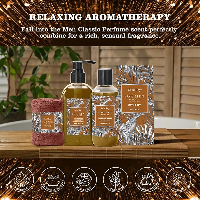 Christmas Spa Gift Basket, Bath Spa Kit for for Men Dad Birthday Bath Gifts Classic Perfume Bath Set for him, men's Shower Gift Basket mens personal care sets Man Bath Beard Spa Gift Baskets Mens Gift
