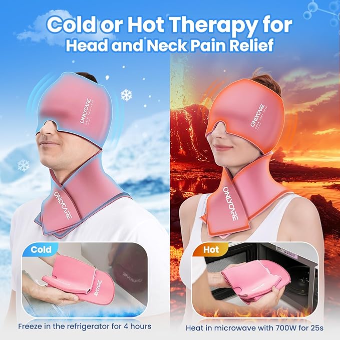 ONLYCARE Migraine Relief Cap and Neck Ice Pack Wrap Gel Set, Upgrade Headache Relief Cap and Shoulder Cold Pack, Hot and Cold Compress, Relief of Pain, Swelling, Office Pressure