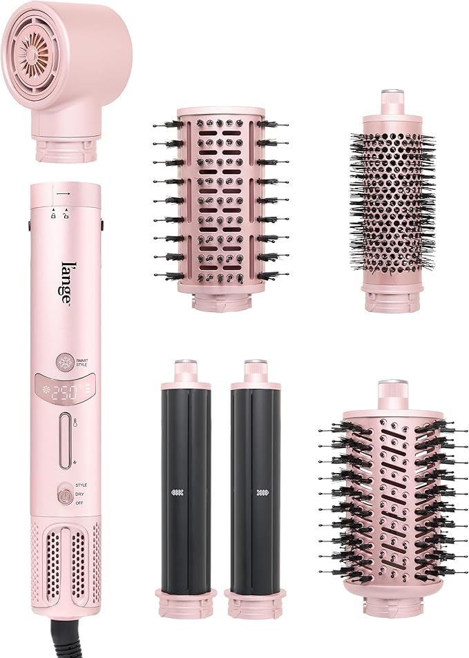 L'ANGE HAIR TurboStyle All-in-One Air Styling & Drying System | 5-in-1 Attachments with Auto-Wrap Curlers & Volumizing Brush | Fast-Drying Brushless Motor Dryer | Dual Voltage | All Hair Types (Blush)