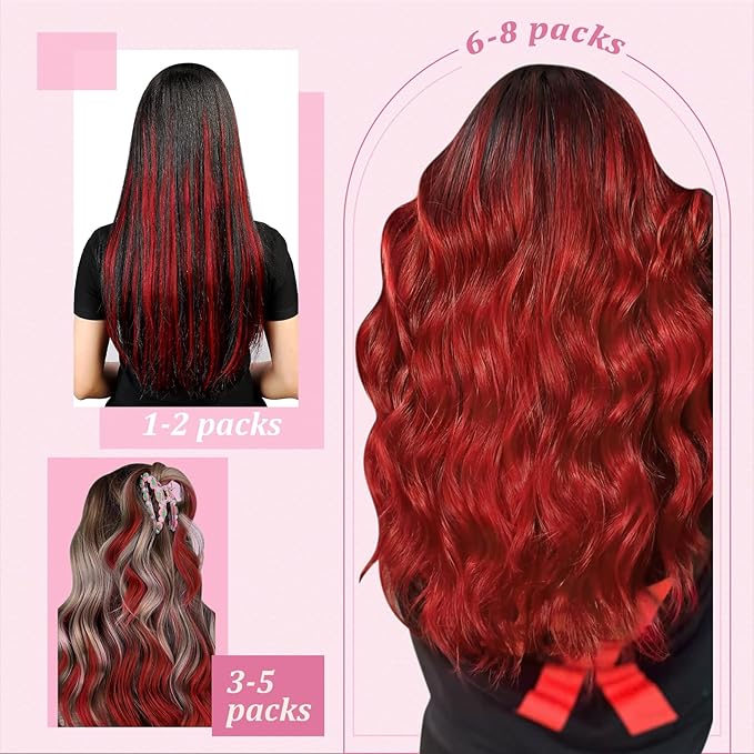 YoungSee I Tip Extensions Red 22 Inch Human Hair Extensions I Tip Pre Bonded Itips Extension Real Human Hair Red I-Tip Hair Extension Colorful 25 Strands 25g for Highlights DIY