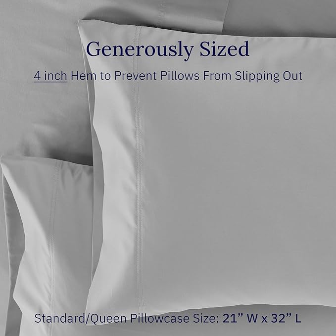 CALIFORNIA DESIGN DEN Luxuriously Soft Hotel Quality 600 Thread Count, 100% Cotton Set of 2 Cases, Crisp & Cool Light Gray Pillow Cases Standard Fits Standard & Queen Pillows (Light Gray)
