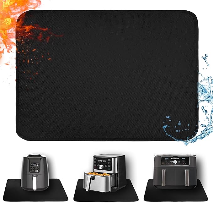 Heat Resistant Mat for Air Fryer, 16 x 24in Heat Resistant Mat for Countertop, Fireproof Silicone Countertop Protector Appliance Slider for Air Fryer, Coffee Maker, Toaster, Oven (Black)