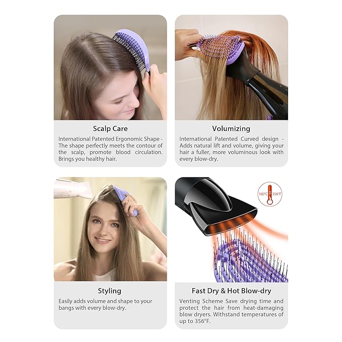 NuWay 4HAIR DoubleC U.S. Patented Double Curved Detangling Brush is Hair Dryer Safe (Sky Blue)