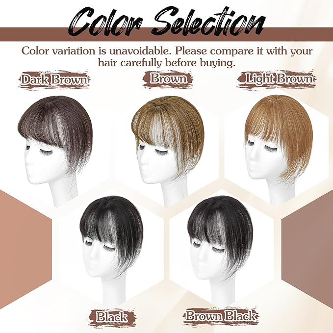 Hair Toppers for Women Real Human Hair - 360° Coverage Brown Black Clip In Topper with Bangs for Thinning Hair Upgraded 4×6 cm Silk Base Ideal for Everyday Use