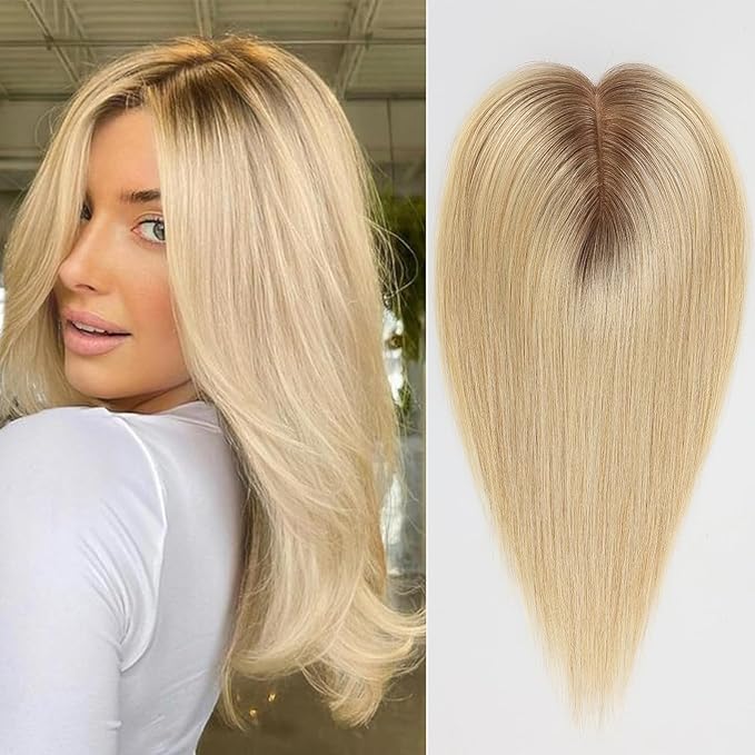 starluck Hair Toppers for Women Real Human Hair, 5"*5.5"Large Coverage Ombre Light Blonde HairTopper No Bangs,100% Real Human HairToppers for Women with ThinningHair,Cover Gray Roots