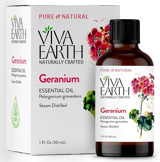 Geranium Essential Oil – Steam-Distilled, Pure & Natural, Long-Lasting Floral Aroma for Skin, Hair, Aromatherapy, DIY Beauty, Soap & Candle Making, 1 fl oz
