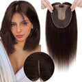 Hair Toppers for Women Real Human Hair No Bangs, 13 * 15 cm Larger Silk Base 150% Density Clip In Topper Hairpieces, Wiglet Top Pieces Add Volume -12 Inch 02 Dark Brown