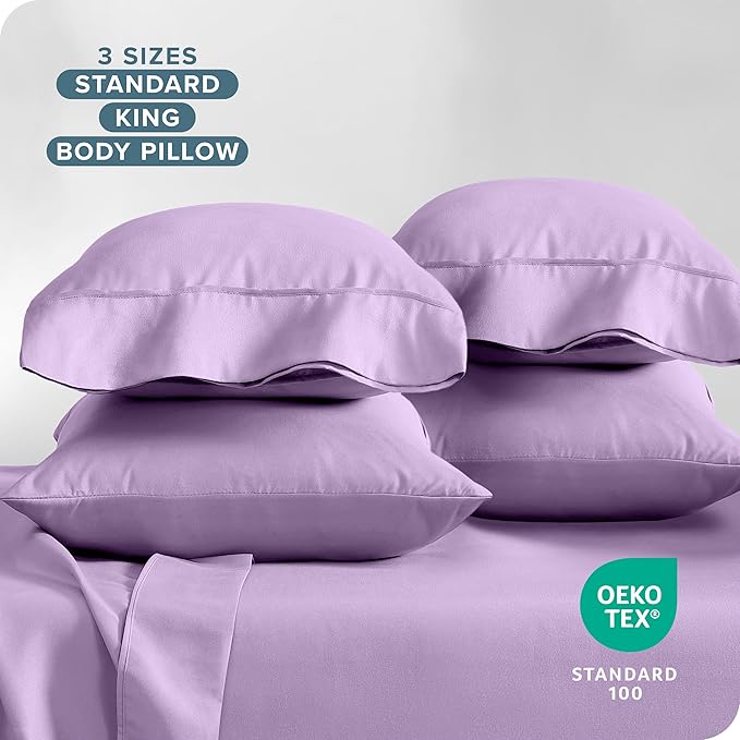 Bare Home Microfiber Bulk Pillow Cases - Standard/Queen Size Set of 4 - Cooling Pillowcases - Double Brushed - Lavender Pillowcases 4 Pack - Easy Care (Standard - 4 Pack, Lavender)
