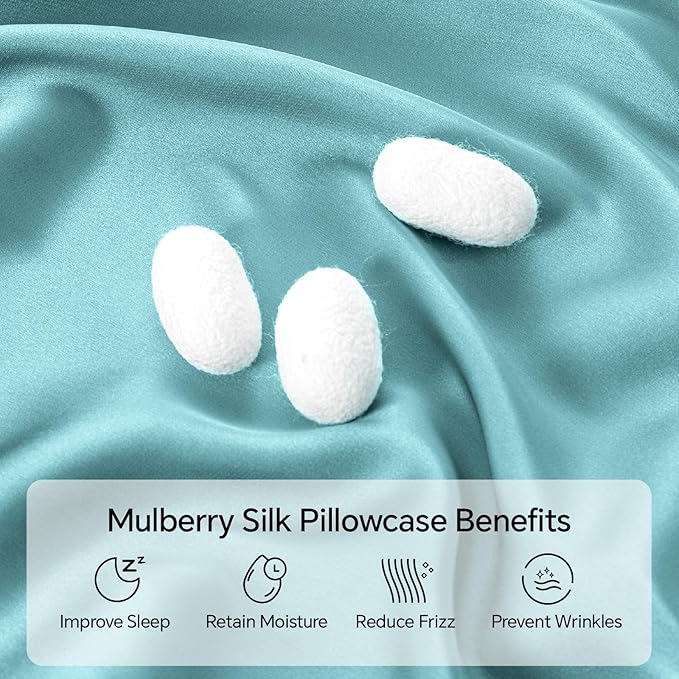 INFIIXSO Silk Pillow Cases 2 Pack Standard Size, Ultra Smooth & Soft Mulberry Silk Pillow Case for Hair and Skin, Breathable Cooling Silk Pillowcase with Hidden Zipper (Ocean Mist, 20x26 Inches)