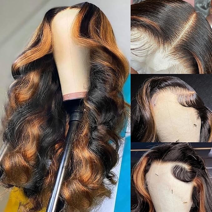 30 Inch Ombre Lace Front Wigs Human Hair Pre Plucked Colored 1B/30 Highlight Lace Front Wig Body Wave 9X6 Lace Frontal Wig Human Hair Honey Balayage Wigs Human Hair Wig