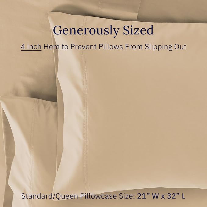 California Design Den Luxuriously Soft Premium 600 Thread Count, 100% Cotton Set of 2 Cases, Crisp Standard Pillow Covers, Fits Standard & Queen Pillows (Golden Tan)
