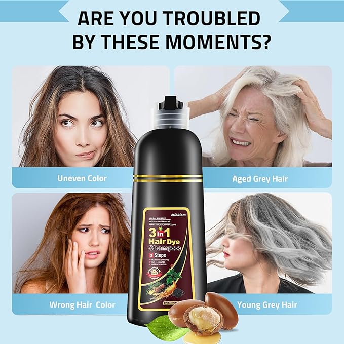 Brown Hair Dye Shampoo 3 in 1 for Women & Men, Hair Color Shampoo Refresh Hair Only 20 Mins - Natural Plant - Champu Para Pintar el Pelo