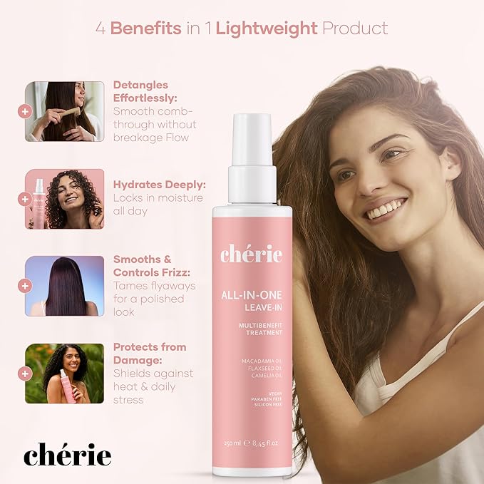 Leave In Conditioner Spray with Macadamia, Flaxseed & Camellia Oil - Lightweight Hair Detangler Spray & Leave In Conditioner for Fine Hair Care for Women & Men - 8.45 fl oz