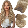 Moresoo Clip in Hair Extensions Real Human Hair Light Brown to Golden Blonde Balayage Human Hair Clip in Extensions 24 inch Remy for Women Long 120g 7pieces Double Weft for Wedding