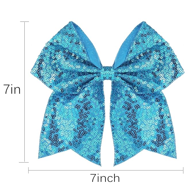 Large Glitter Cheer Bows Clips, Jumbo Big 7 Inch Cheerleading Sequin Hair Bow Hair Accessories for Teens Girls Football Sports Cheerleader Outfit Uniform (Blue)
