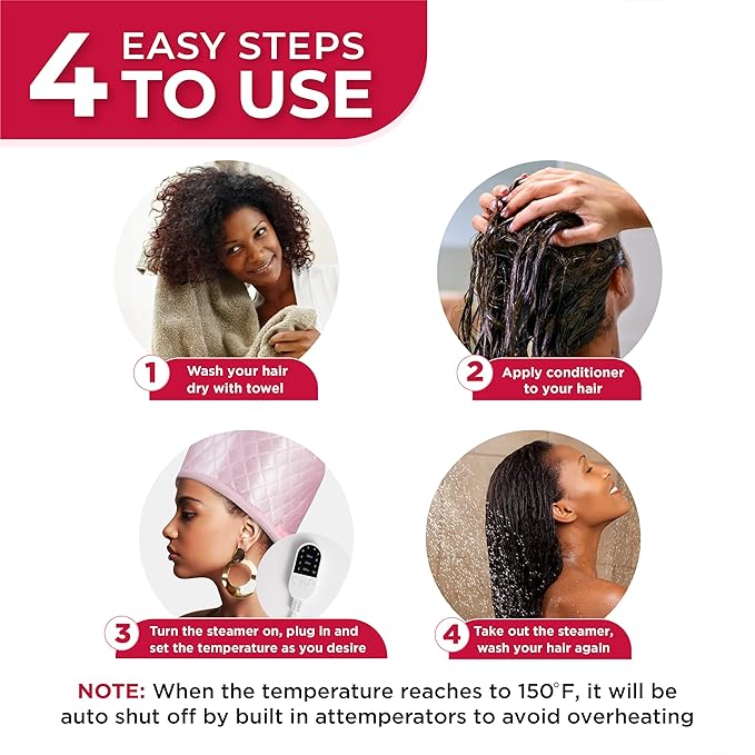 Thermal Steamer Cap for Great Deep Conditioning With 10-level Heat for Natural Black Hair