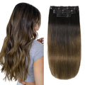 XDhair Clip in Hair Extensions Real Human Hair 100g 6Pcs Ombre Color Natural Black to Medium Brown Clip in Hair Extensions Natural Soft(#1BT4, 14 inch)