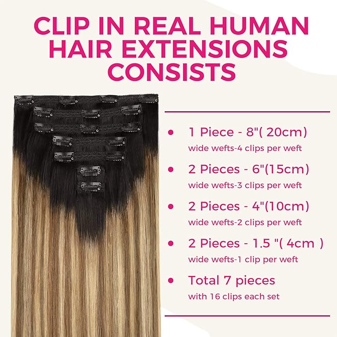 Lashey Clip in Hair Extensions Human Hair Straight 120g 7pcs Classic Clip in Hair Extensions Balayage Ash Brown to Honey Blonde with Dark Root 14 Inch Soft Hair for Women