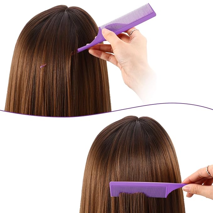 Leinuosen 3 Pack Rat Tail Combs Fine Tooth Parting Tip for Women Carbon Fiber Heat Resistant Anti Static Teasing for Back Combing Root Teasing Adding Volume Evening Styling(Purple)