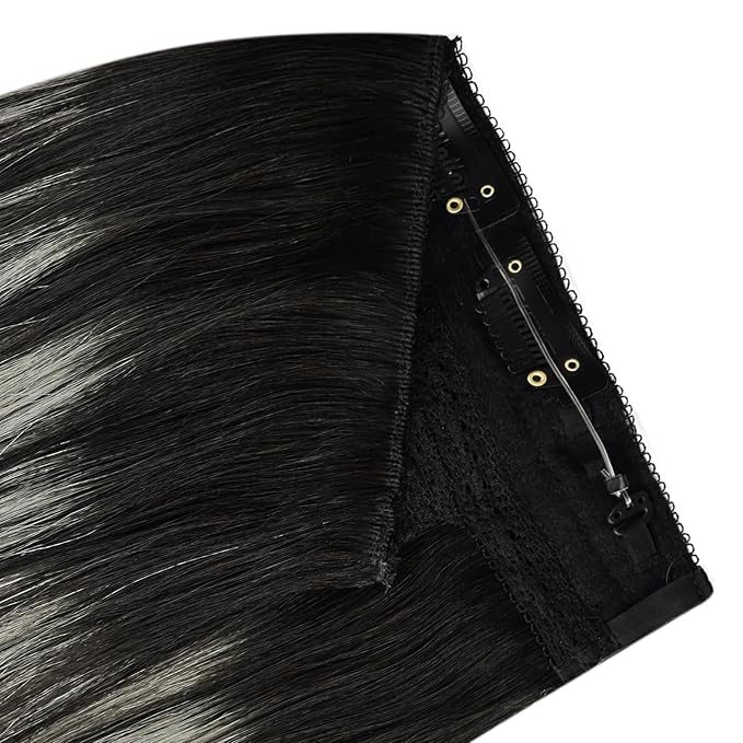 YoungSee 120G Invisible Wire Hair Extensions Ombre Black Hair Wire Balayage Black Mix Silver Fish Line Hair Extensions Real Human Hair Soft Hair 18Inch