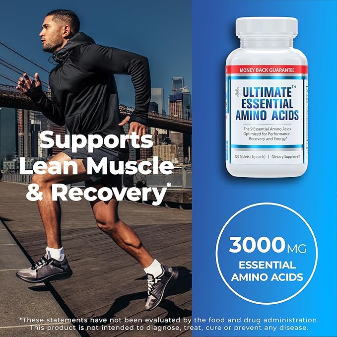 Ultimate 100% Essential Amino Acid Supplement for Cutting, Fasting & Workouts - All 9 EAAs, 40% Leucine — Ideal BCAA Ratio for Energy, Muscle & Recovery - 150 Easy-to-Swallow Keto & Vegetarian Tablets
