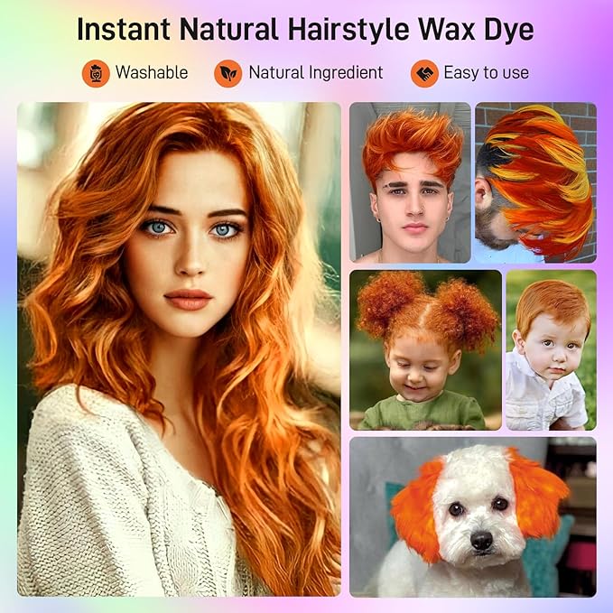 Orange Temporary Hair Dye,Temporary Hair Color Wax,Natural Washable Hair Dye Temp Hair Color for Women Men Kids Party Cosplay Halloween
