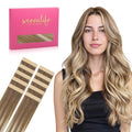 WENNALIFE Tape in Hair Extensions Human Hair Balayage Dirty Blonde with Platinum Ends Tape in Extensions, 10pcs 30g 20 inch Remy Invisible Tape Ins Straight Colored Soft Refill Set