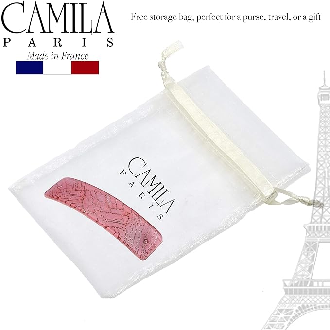 Camila Paris CP2278 French Hair Barrette Clip for Girls Large Pink and Gold Swirls, Strong Hold Grip Hair Clips for Women, No Slip and Durable Styling Girls Hair Accessories, Made in France