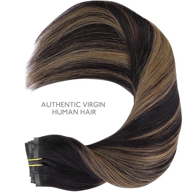 WENNALIFE Seamless Clip In Hair Extensions, 20 Inch 150g 7pcs Natural Black Mixed Chestnut Brown Hair Extensions Clip in Human Hair Invisible PU Skin Weft Natural Remy Human Hair Extensions