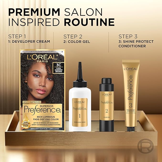 L'Oreal Paris Superior Preference Luminous Fade-Defying Permanent Hair Color, Hair Dye For Up to 9 Weeks of Radiance, Dark Soft Mahogany Brown 4SM, 1 Hair Dye Kit