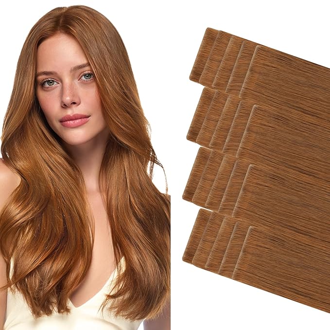 GOO GOO Invisi Edge Tape in Hair Extensions Human Hair, 350 Copper, 20pcs 18inch 50g, Virgin Remy Hair, Seamless Injected Tape, Natural Look