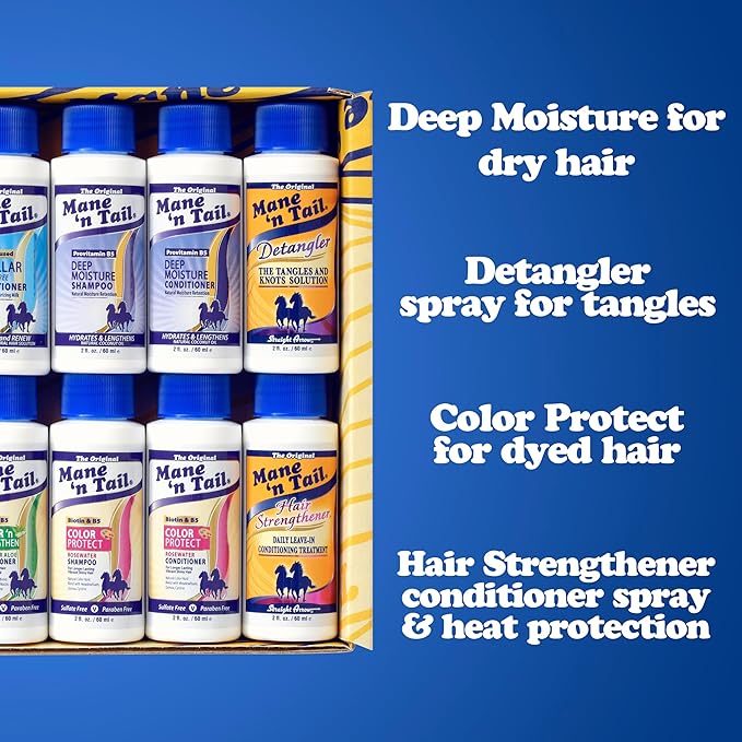 Mane 'n Tail Brand Sampler Trial Size Shampoos Conditioners and Detanglers to Cleanse Strengthen and add Moisture to Hair 15 Piece Set