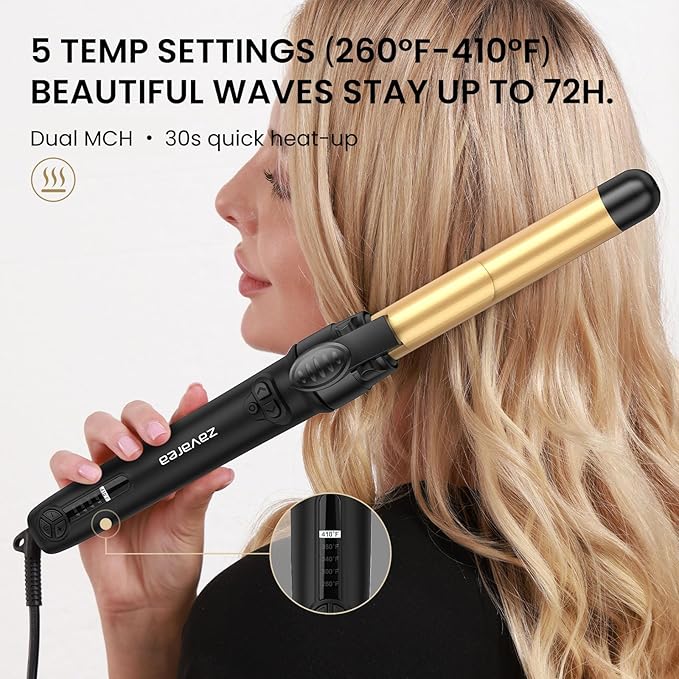 Rotating Curling Iron 3 in 1 Set, Automatic Curling Wand with 3 Interchangeable Ceramic Barrels(0.75" - 1.25"), Instant Heating Hair Culer with 5 Adjustable Temp, Include Heat Resistant Glove & Clips