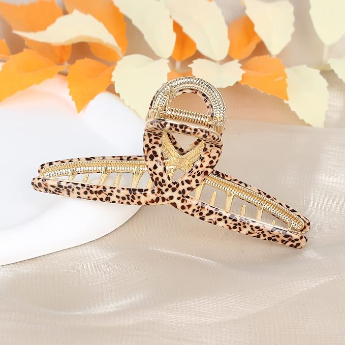 Big Hair Claw Clip for Women Metal Butterfly Hairclip with Strong Hold 4.7' Large Hair Accessories for Long Thick Hair 1 Pcs Leopard