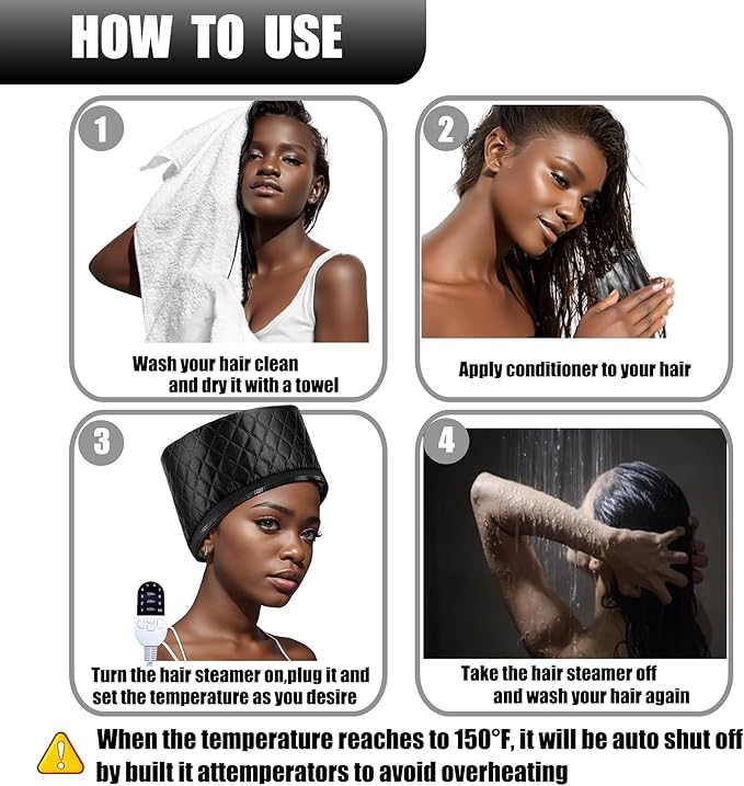Heat Cap for Deep Conditioning, Thermal Steam Cap for Hair Treatment, Hair Steamer for Black Natural Hair, 10-Level Quick Heating Caps for Home Use.