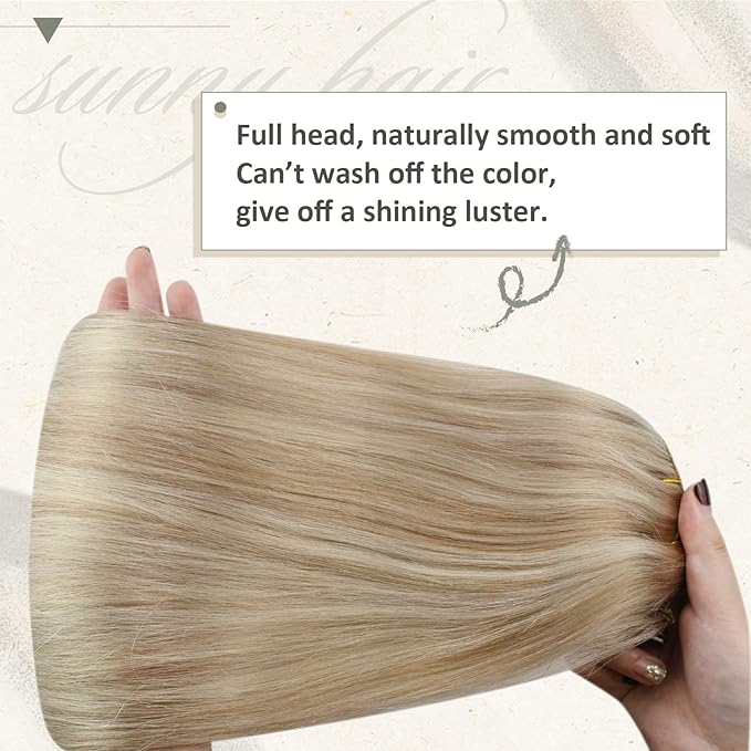 Ve Sunny Real Hair Clip in Extensions Blonde Highlight Warm Color Hair Extensions for Women Remy Clip in Human Hair Extensions Straight 7pcs 14 inch 100g