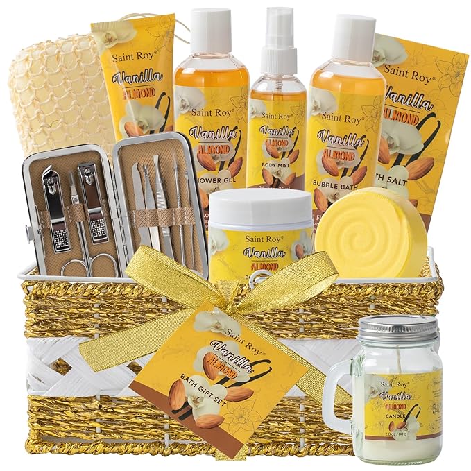 Spa gift baskets Luxury gifts, Christmas Gifts for Women, Large basket 25 pcs for Women & Men Bath and Body Shower Bath Kit, Vanilla Honey Almond birthday gifts bath gift Spa Kit, Mother's Day Gifts