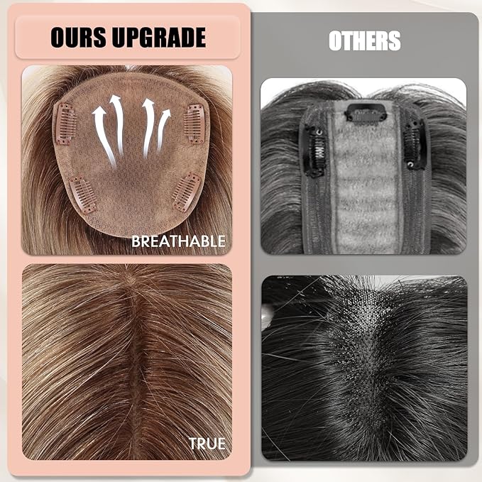 starluck Hair Toppers for Women Real Human Hair 5"*5.5"Large Coverage Gray Brown & Platinum Blonde with Bangs 100% Real Human Hairtoppers for Women with Thinning Hair Cover Gray Roots