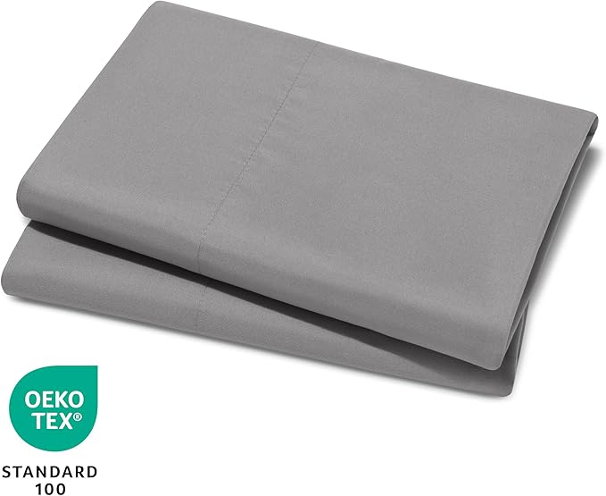 Bare Home Microfiber Pillow Cases - Toddler Size Set of 2 Cooling Pillowcases Double Brushed Light Grey Pack Easy Care (Toddler Pillowcase 2, Light Grey)