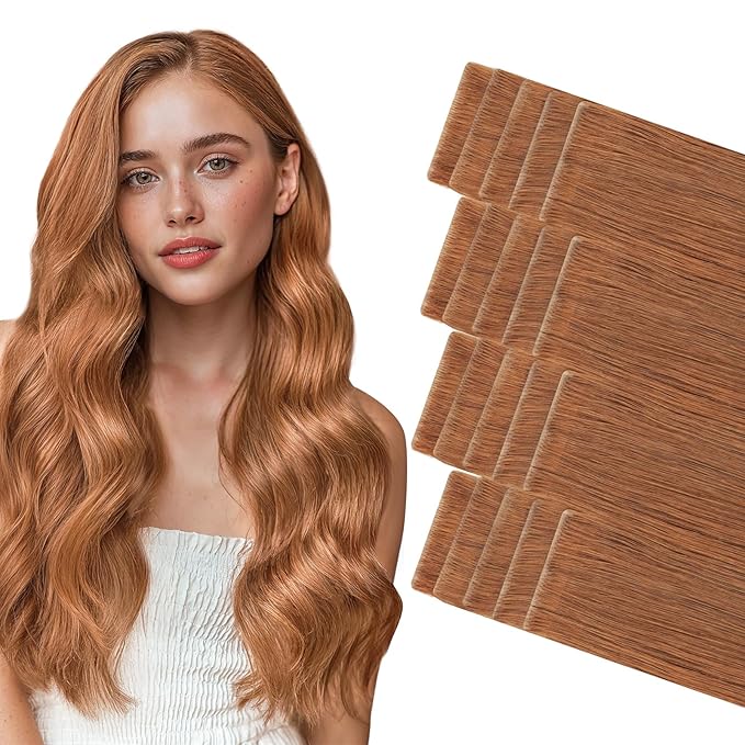 GOO GOO Invisi Edge Tape in Hair Extensions Human Hair, 330 Cinnamon Terra Copper, 20pcs 20inch 50g, Virgin Remy Hair, Seamless Injected Tape, Natural Look