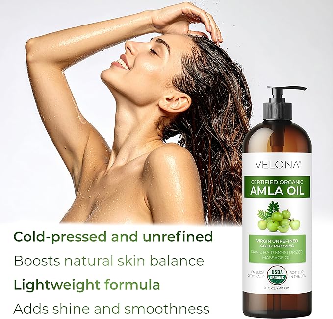 velona Amla Oil USDA Certified Organic - 8 Fl Oz | 100% Pure and Natural Carrier Oil | Extra Virgin, Unrefined, Cold Pressed