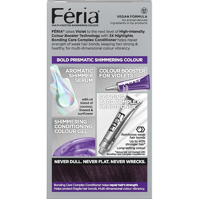 L'Oreal Paris Feria Multi-Faceted Shimmering Permanent Hair Color Hair Dye, V28 Midnight Violet (Deepest Violet)
